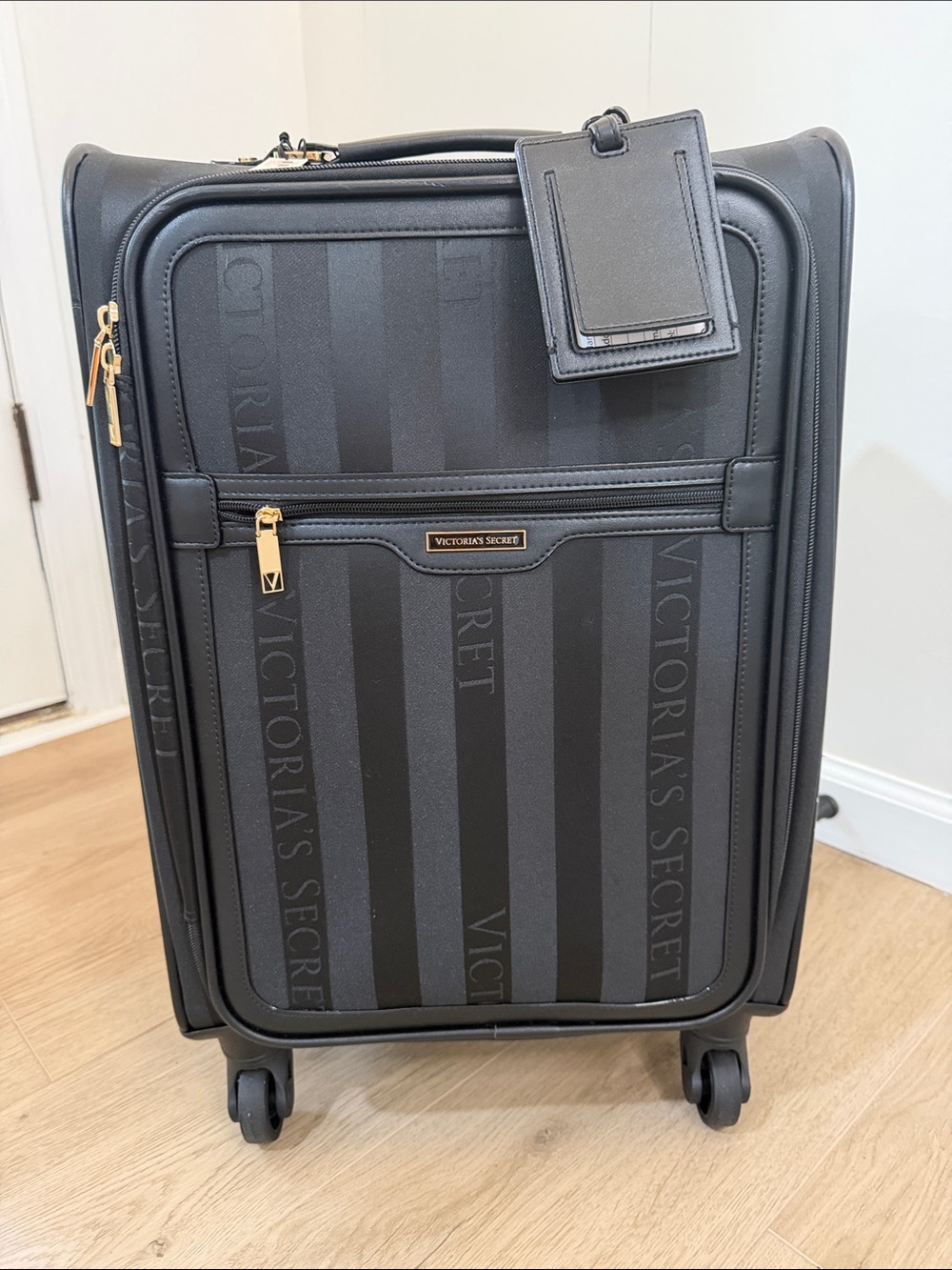 Victoria's Secret Black Striped Spinner Carry-On